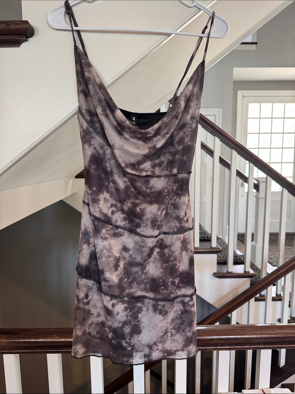 Motel Rocks Taupe & Charcoal Tie-Dye Cowl Neck Slip Mini Dress